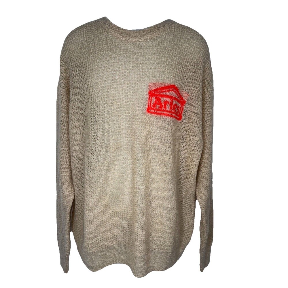 Aries Beige Mohair Blend Crew Neck Sweater Lightweight Men Large